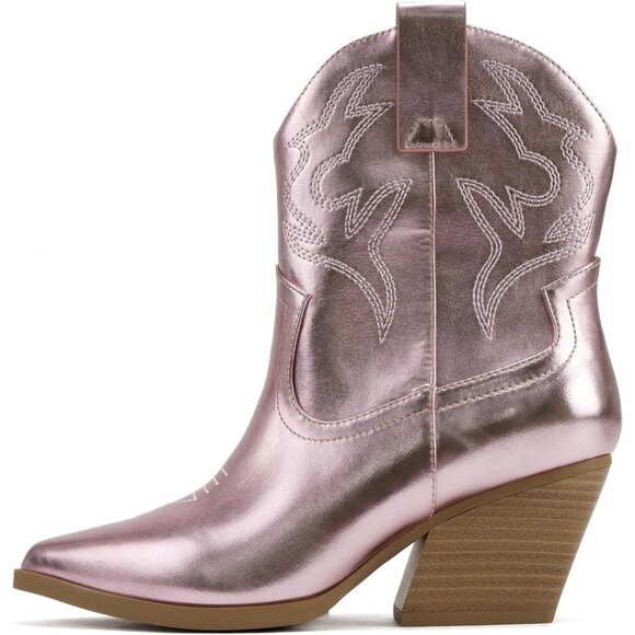 Blazing Ankle Boot Women Pink Metallic  Pointe Toe - Picture 1 of 6